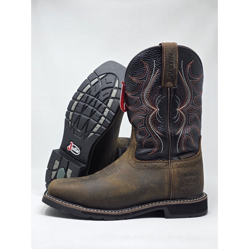 Justin Waxy Brown Water Buffalo Size 7 Mens Square Toe Cowboy Boots MJ1012 New
